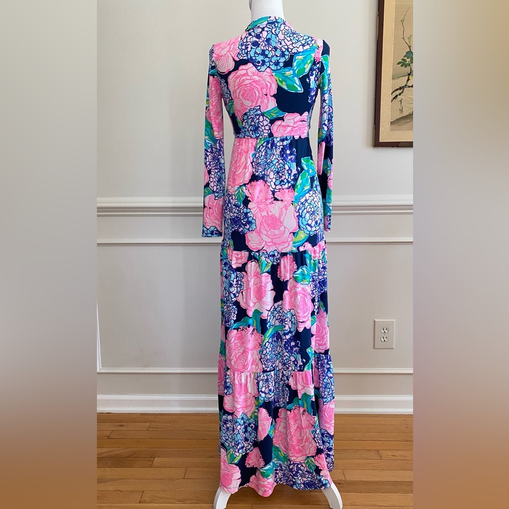 Lilly Pulitzer Martinique Tiered Maxi Dress Long Sleeve Hey Hey Bouquet XXS - Picture 7 of 16